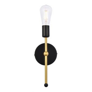 Living District Keely 1-Light Mid-Century Metal Wall Sconce in Black and Brass