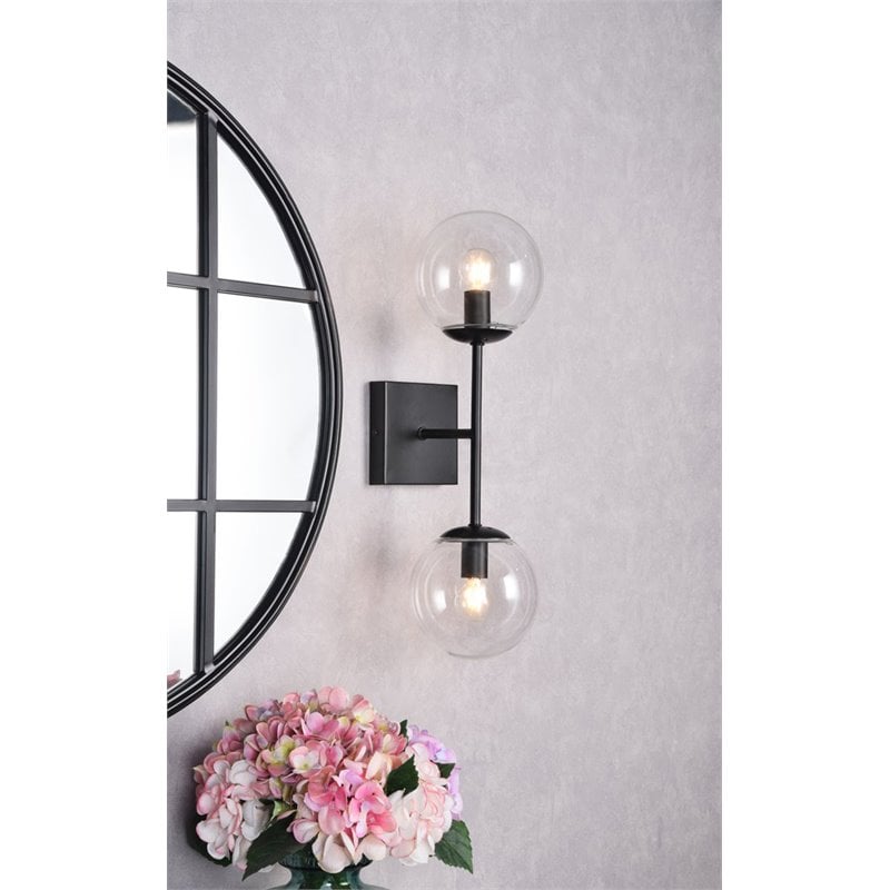 Living District Neri 2-Light Mid-Century Metal Wall Sconce in Black and Clear