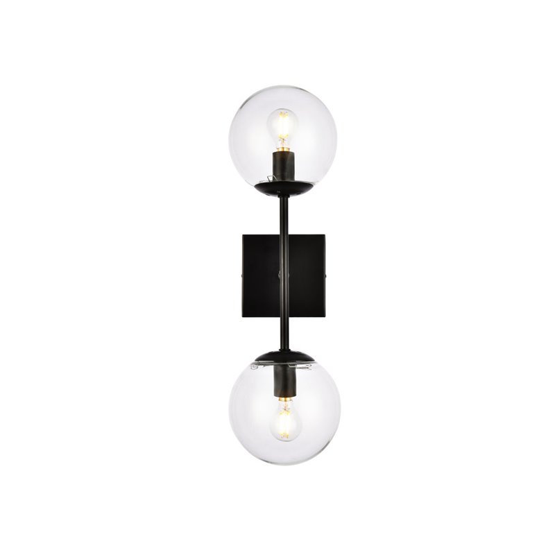 Living District Neri 2-Light Mid-Century Metal Wall Sconce in Black and Clear