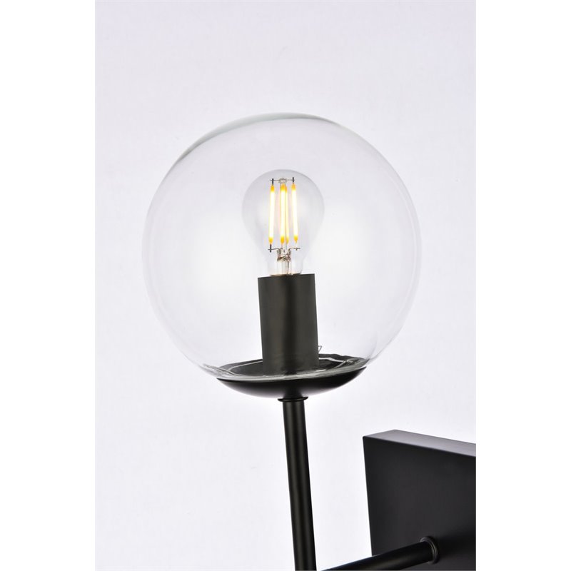 Living District Neri 2-Light Mid-Century Metal Wall Sconce in Black and Clear