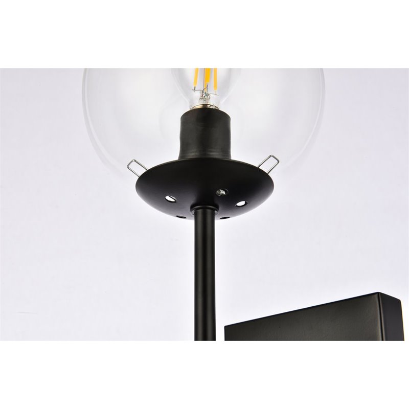 Living District Neri 2-Light Mid-Century Metal Wall Sconce in Black and Clear