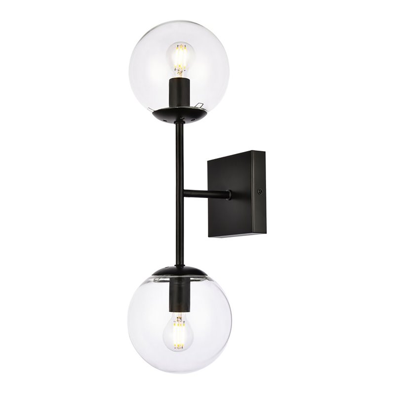 Living District Neri 2-Light Mid-Century Metal Wall Sconce in Black and Clear
