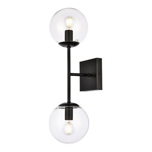 Living District Neri 2-Light Mid-Century Metal Wall Sconce in Black and Clear