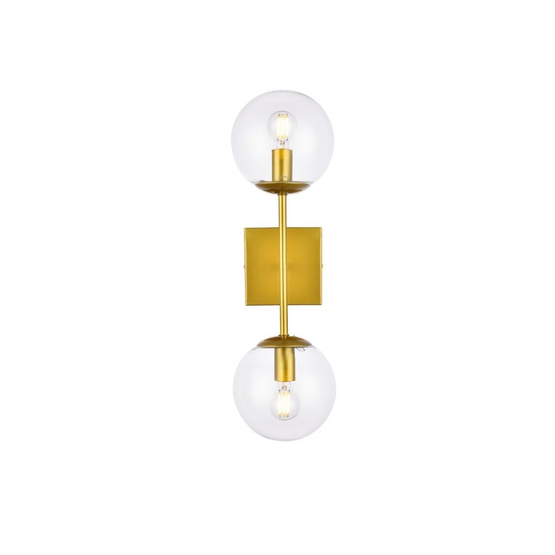 Living District Neri 2-Light Mid-Century Metal Wall Sconce in Brass and Clear