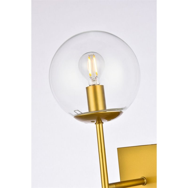 Living District Neri 2-Light Mid-Century Metal Wall Sconce in Brass and Clear
