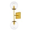 Living District Neri 2-Light Mid-Century Metal Wall Sconce in Brass and Clear