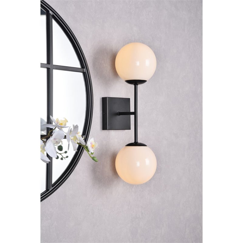 Living District Neri 2-Light Mid-Century Metal Wall Sconce in Black and White
