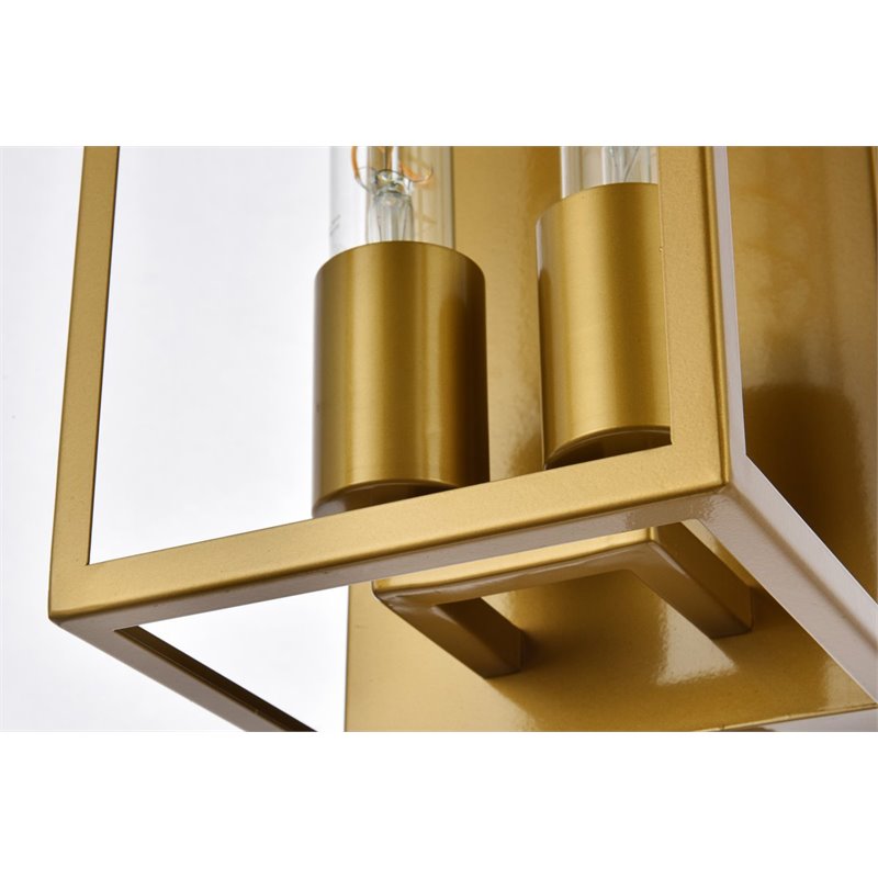 Living District Voir 2-Light Mid-Century Metal Wall Sconce in Brass