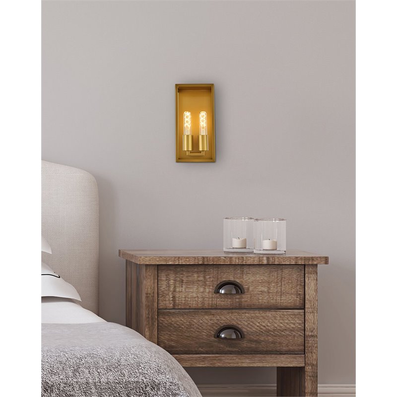 Living District Voir 2-Light Mid-Century Metal Wall Sconce in Brass
