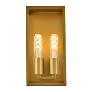 Living District Voir 2-Light Mid-Century Metal Wall Sconce in Brass