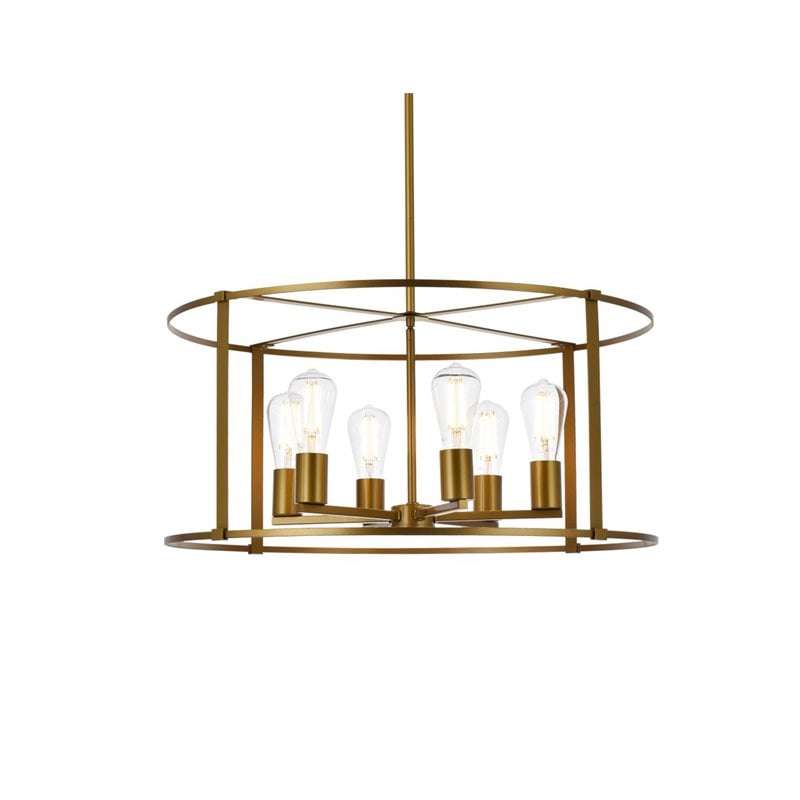 Living District Agnys 6-Light Mid-Century Metal Pendant in Brass