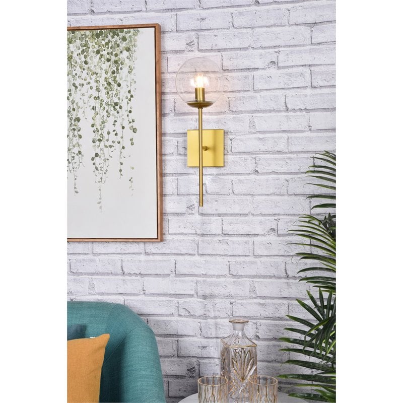 Living District Neri 1-Light Mid-Century Metal Wall Sconce in Brass and Clear