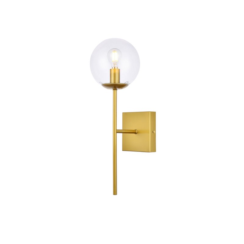 Living District Neri 1-Light Mid-Century Metal Wall Sconce in Brass and Clear