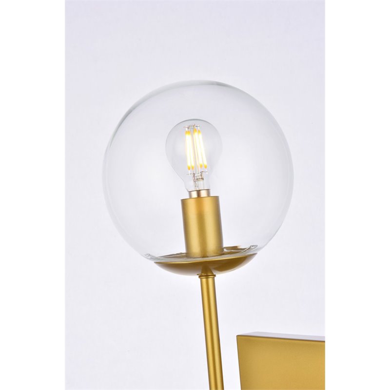 Living District Neri 1-Light Mid-Century Metal Wall Sconce in Brass and Clear