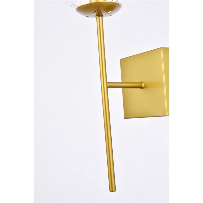 Living District Neri 1-Light Mid-Century Metal Wall Sconce in Brass and Clear