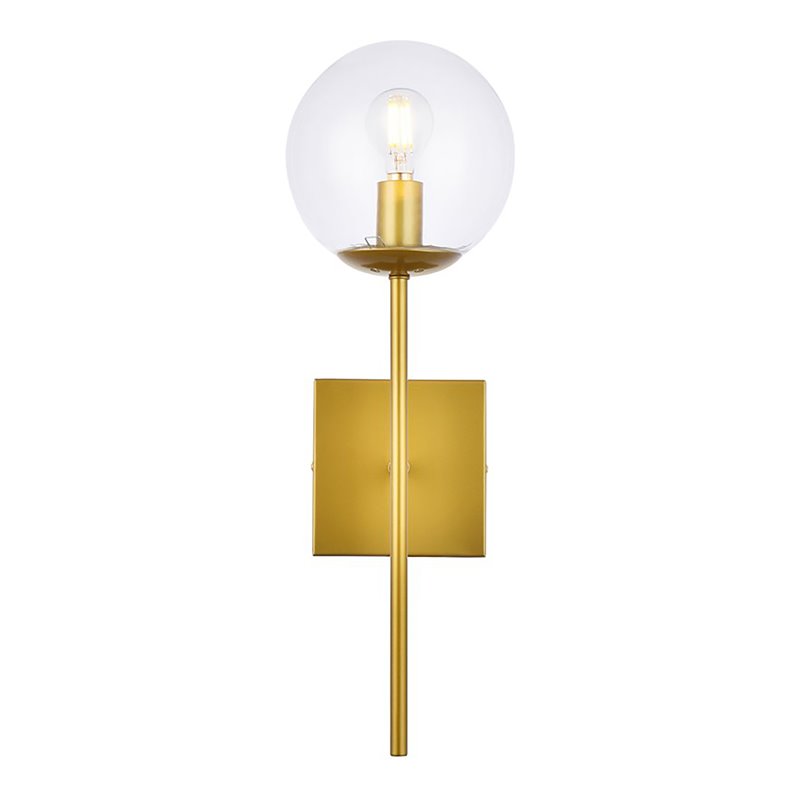 Living District Neri 1-Light Mid-Century Metal Wall Sconce in Brass and Clear