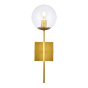 Living District Neri 1-Light Mid-Century Metal Wall Sconce in Brass and Clear