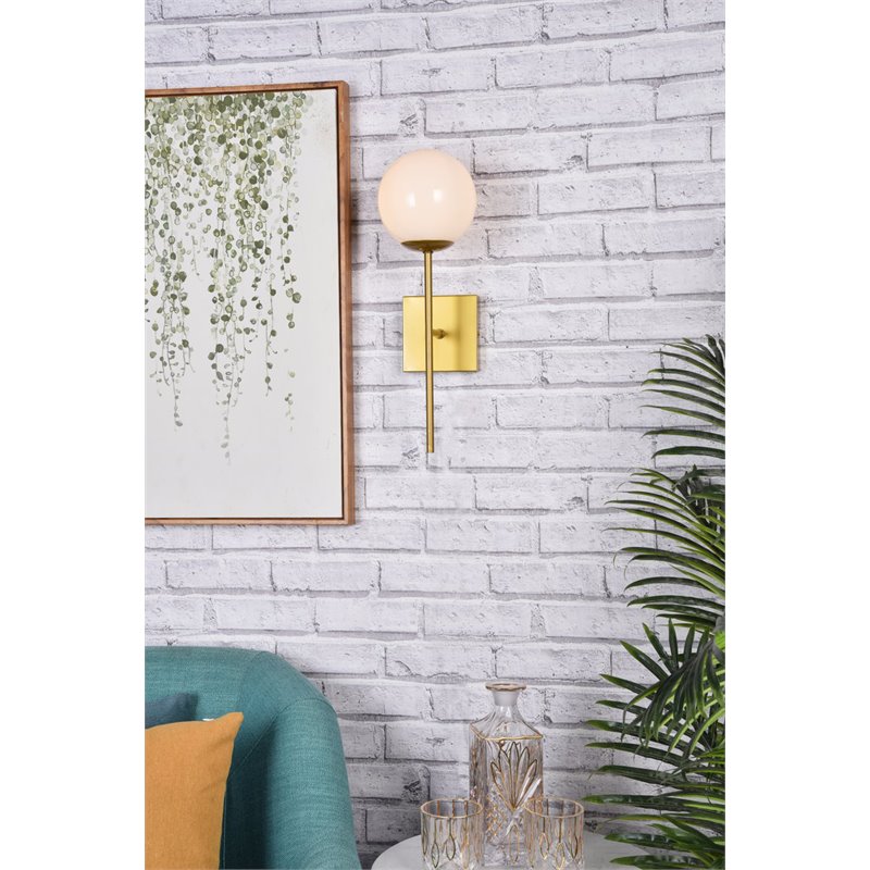 Living District Neri 1-Light Mid-Century Metal Wall Sconce in Brass and White