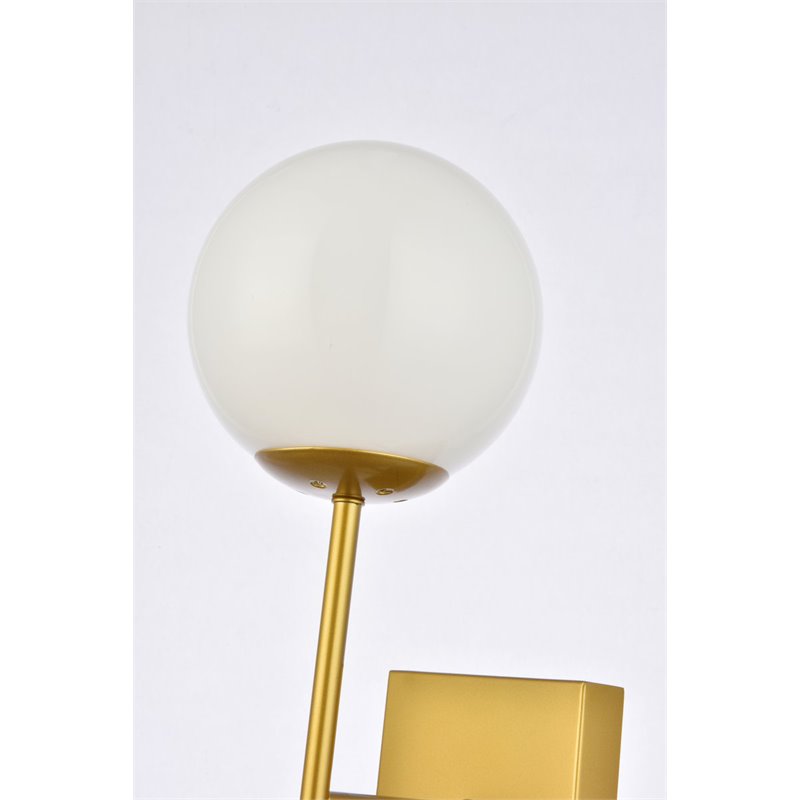 Living District Neri 1-Light Mid-Century Metal Wall Sconce in Brass and White