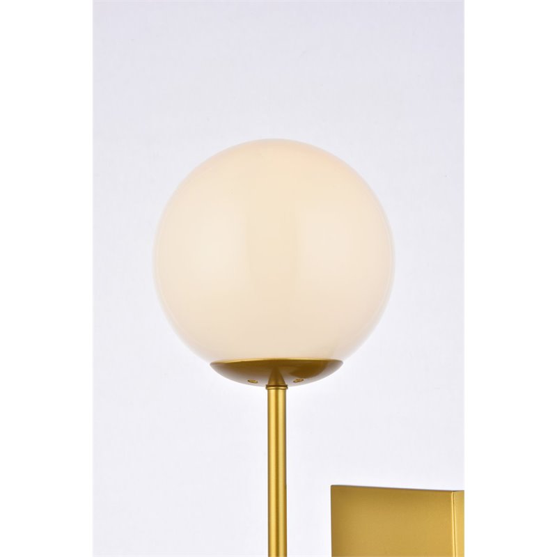 Living District Neri 1-Light Mid-Century Metal Wall Sconce in Brass and White