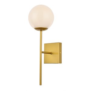 Living District Neri 1-Light Mid-Century Metal Wall Sconce in Brass and White