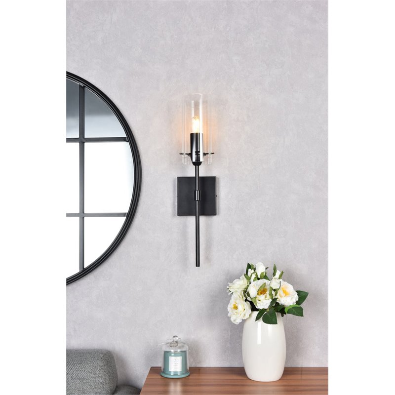 Living District Elsreth 1-Light Metal Wall Sconce in Black and Clear