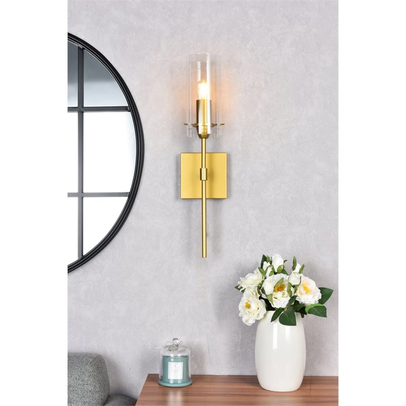 Living District Elsreth 1-Light Metal Wall Sconce in Brass and Clear