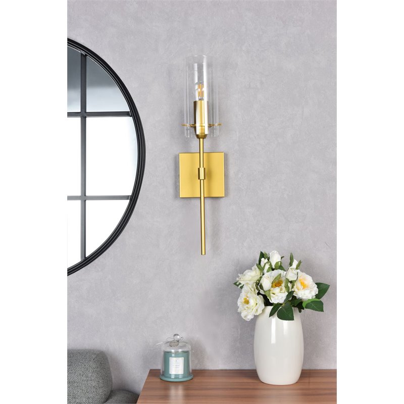 Living District Elsreth 1-Light Metal Wall Sconce in Brass and Clear