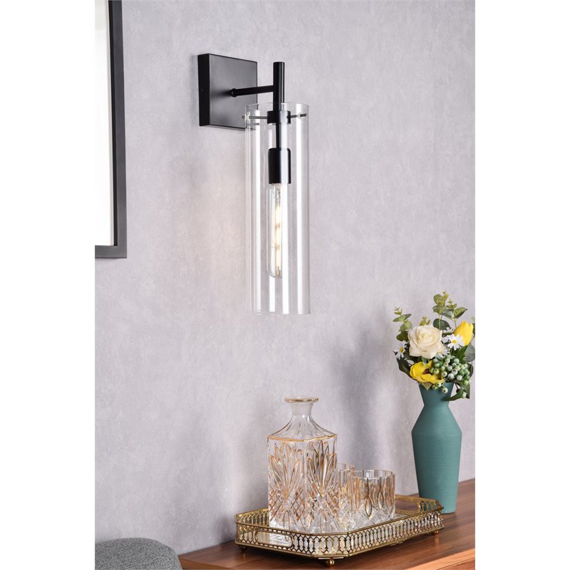Living District Savant 1-Light Metal Wall Sconce in Black and Clear