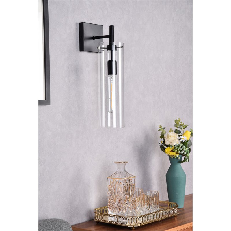 Living District Savant 1-Light Metal Wall Sconce in Black and Clear