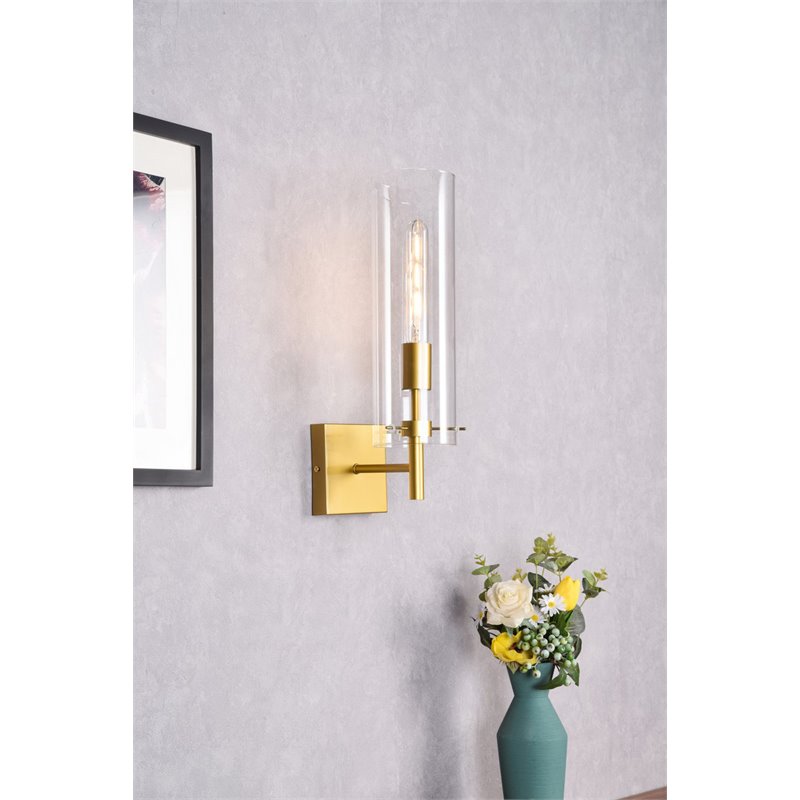 Living District Savant 1-Light Metal Wall Sconce in Brass and Clear