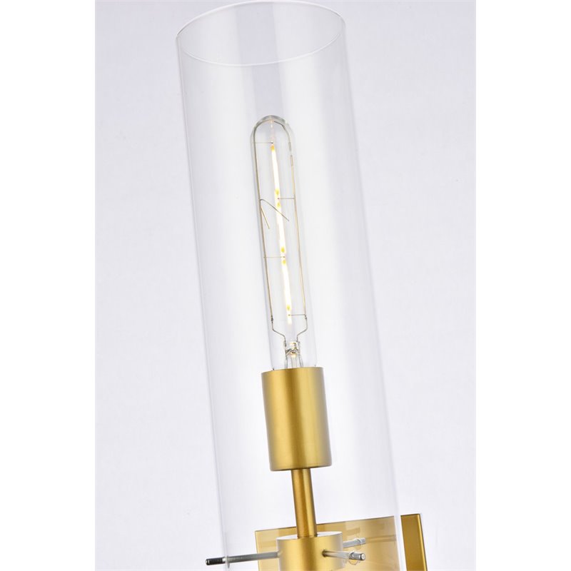 Living District Savant 1-Light Metal Wall Sconce in Brass and Clear