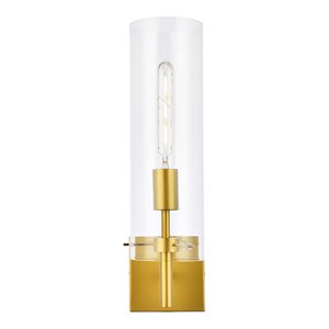 Living District Savant 1-Light Metal Wall Sconce in Brass and Clear