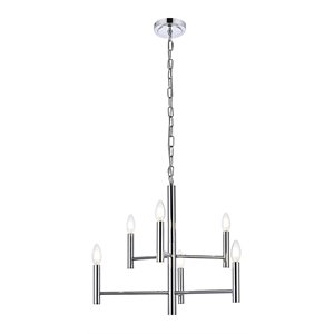 Living District Carmella 6-Light Mid-Century Metal Pendant in Chrome