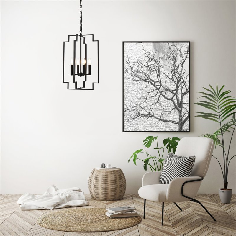 Living District Rosenfeld 4-Light Mid-Century Metal Pendant in Black
