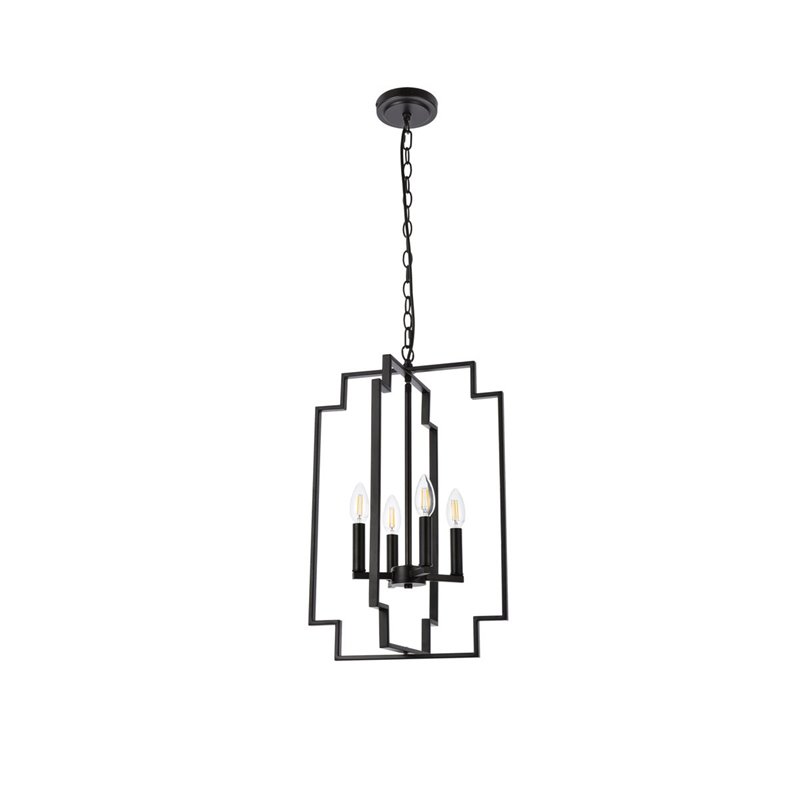 Living District Rosenfeld 4-Light Mid-Century Metal Pendant in Black