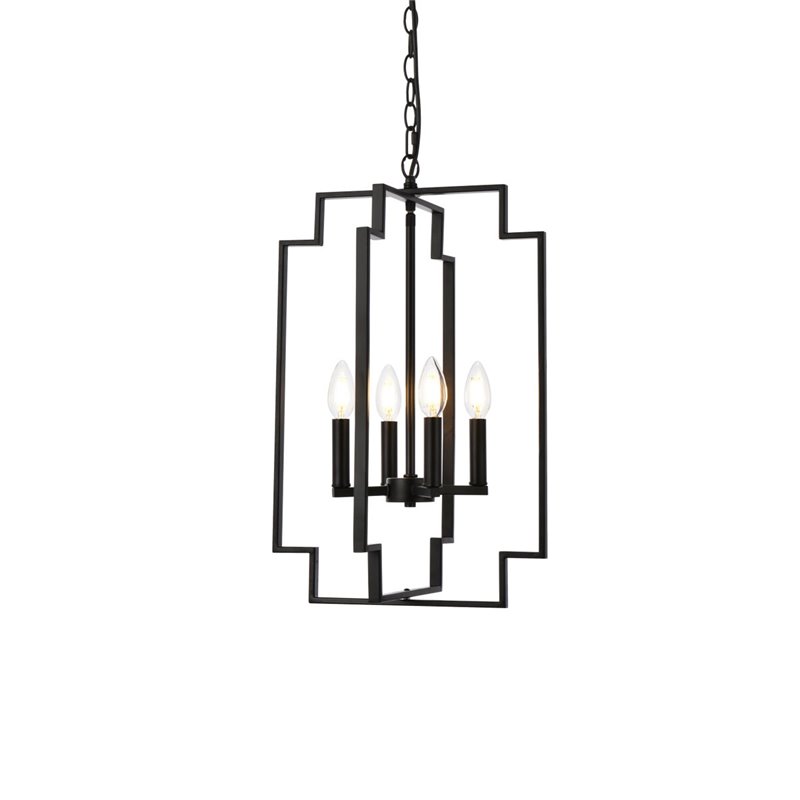 Living District Rosenfeld 4-Light Mid-Century Metal Pendant in Black