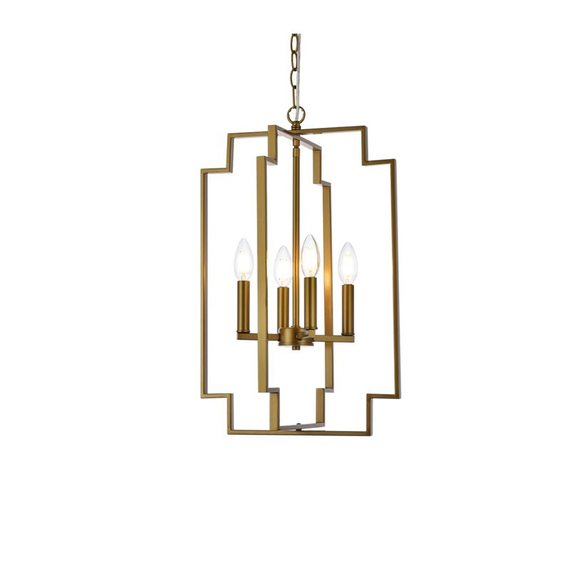 Living District Rosenfeld 4-Light Mid-Century Metal Pendant in Brass