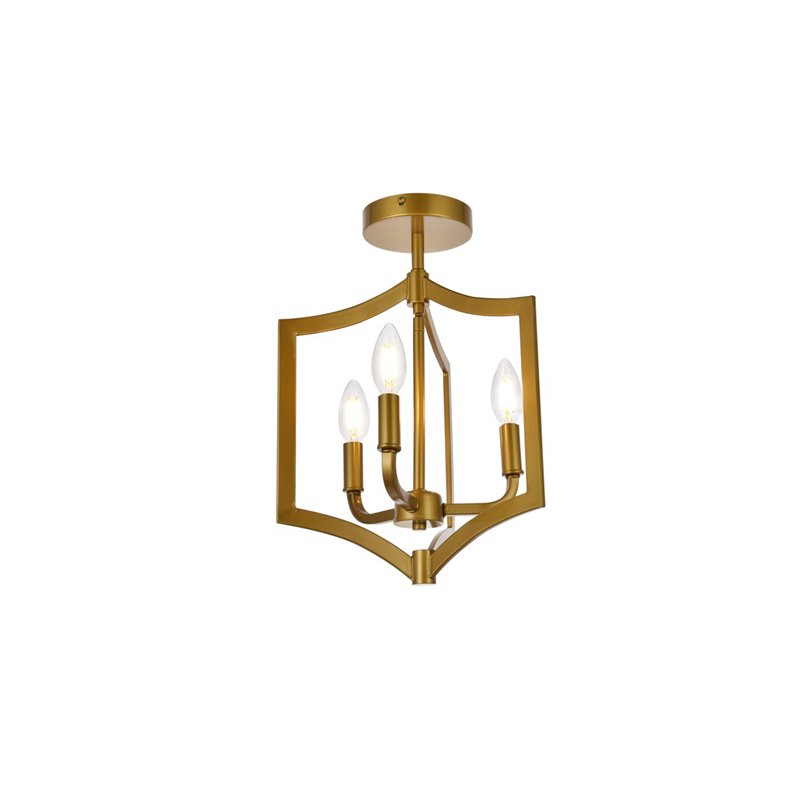 Living District Kiera 3-Light Mid-Century Metal Flush Mount in Brass