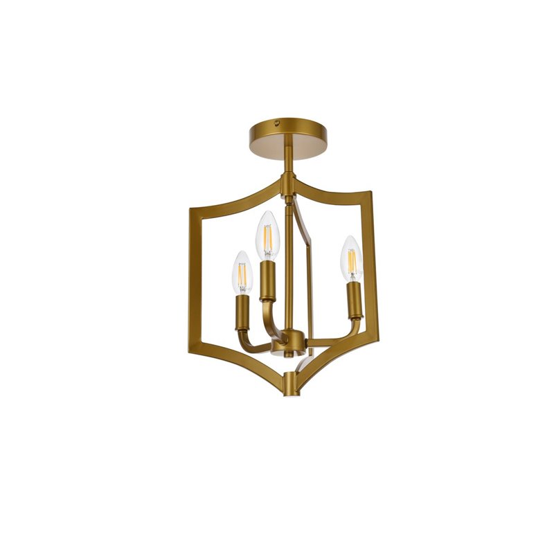 Living District Kiera 3-Light Mid-Century Metal Flush Mount in Brass