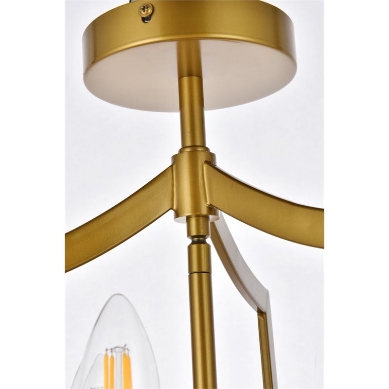 Living District Kiera 3-Light Mid-Century Metal Flush Mount in Brass