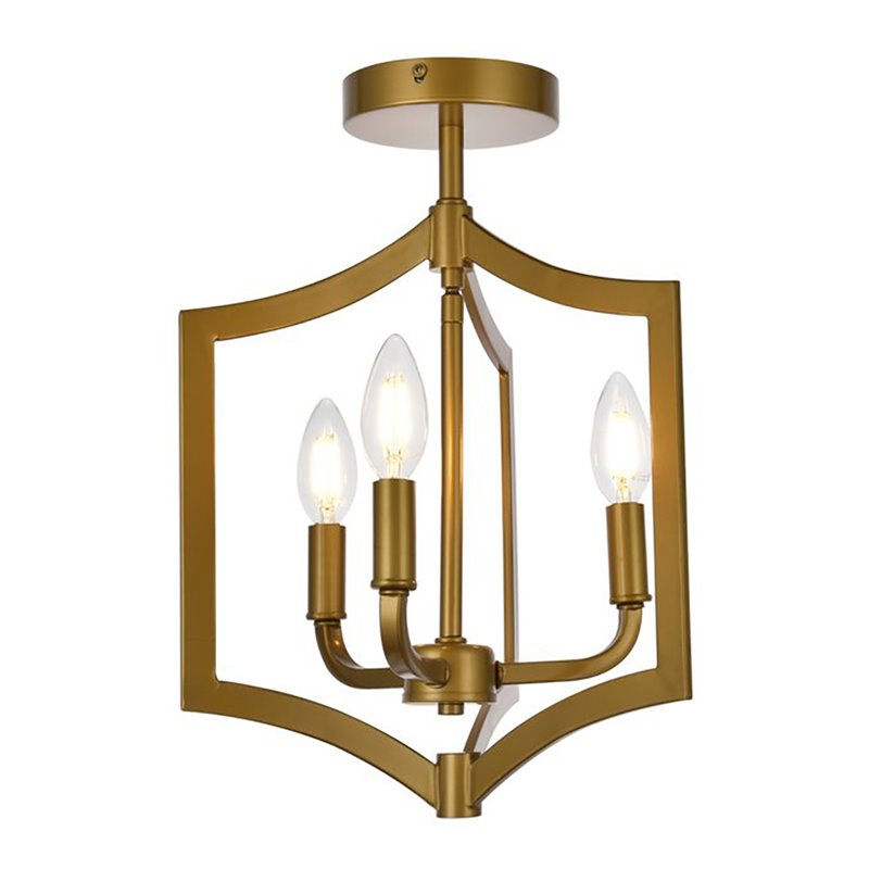 Living District Kiera 3-Light Mid-Century Metal Flush Mount in Brass