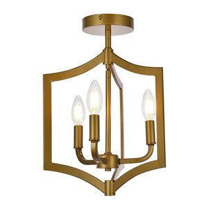 Living District Kiera 3-Light Mid-Century Metal Flush Mount in Brass