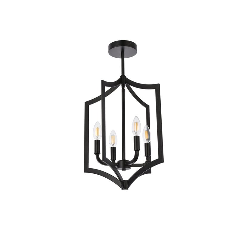 Living District Kiera 4-Light Mid-Century Metal Pendant in Black