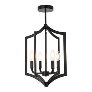 Living District Kiera 4-Light Mid-Century Metal Pendant in Black