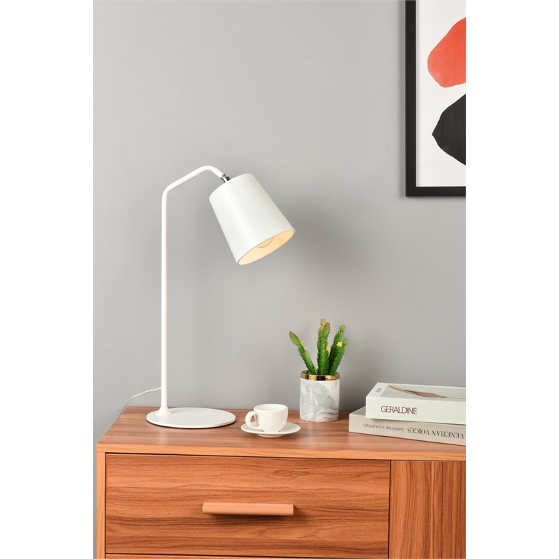 Living District Leroy 1-Light Modern Metal Table Lamp in White