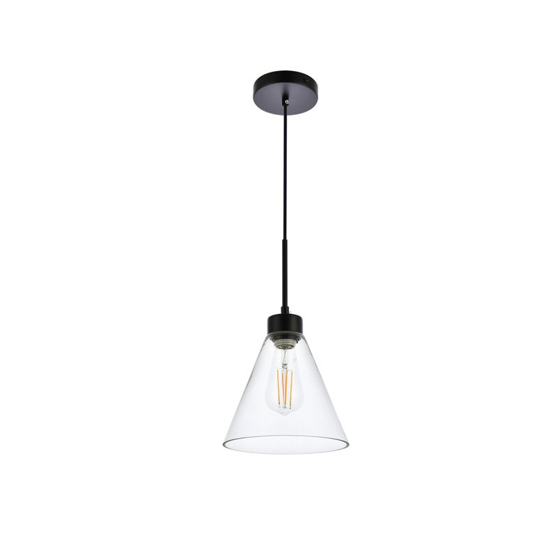 Living District Mera 1-Light Mid-Century Metal Pendant in Black and Clear