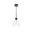 Living District Mera 1-Light Mid-Century Metal Pendant in Black and Clear