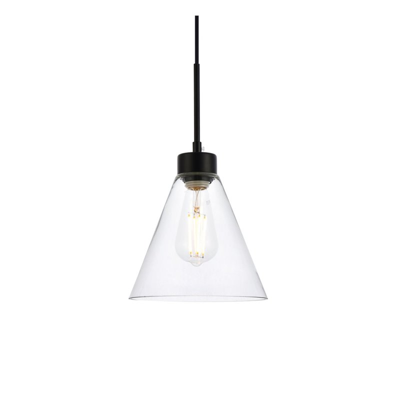Living District Mera 1-Light Mid-Century Metal Pendant in Black and Clear