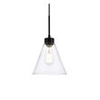 Living District Mera 1-Light Mid-Century Metal Pendant in Black and Clear